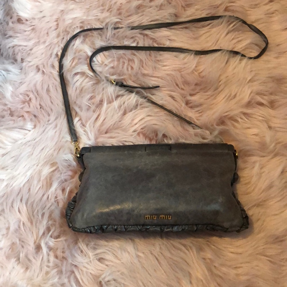 Authentic Miu Miu grey ruffle crossbody by Prada